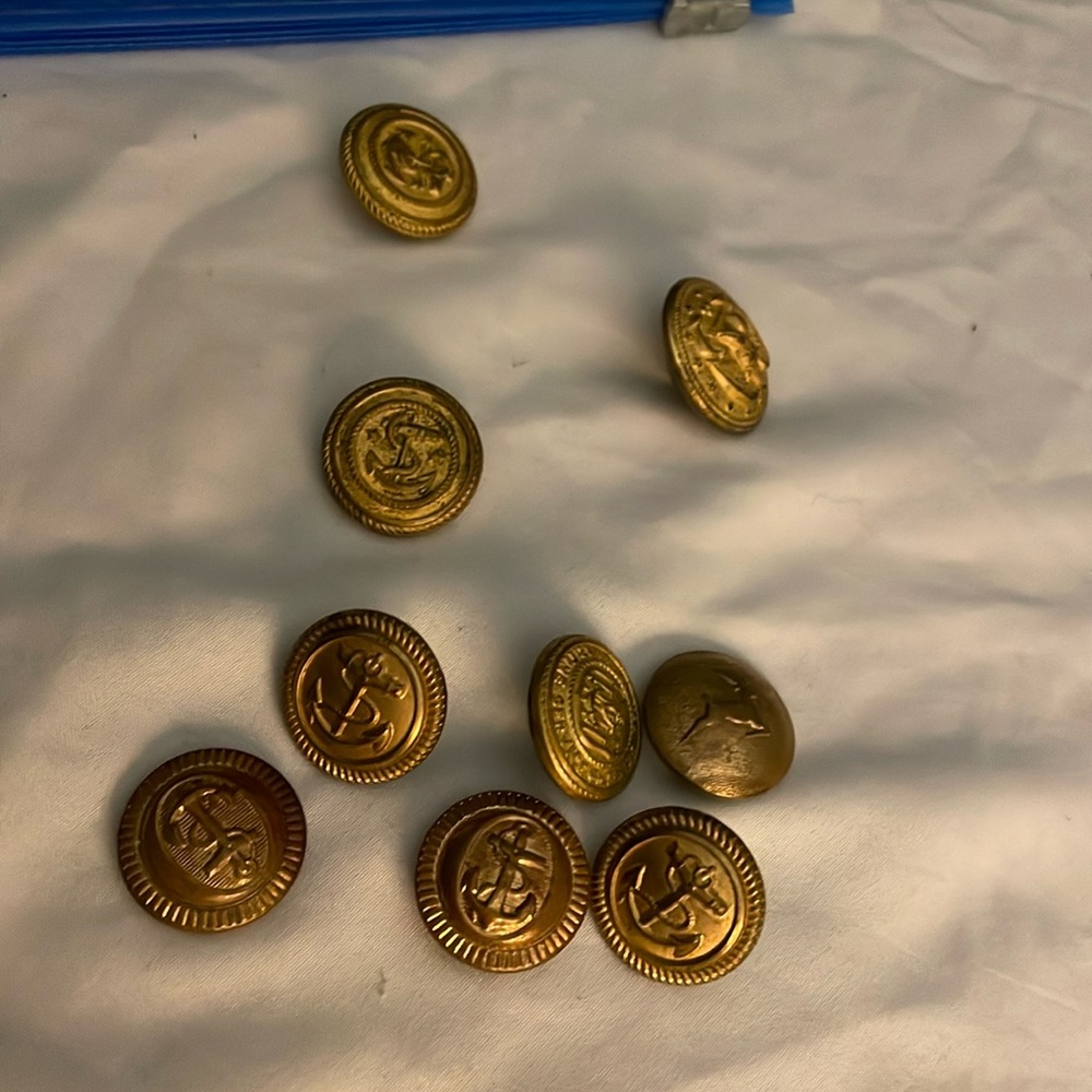 Nine Vintage Collectables Buttons Uniform Button Superior Waterbury Gold Tone
